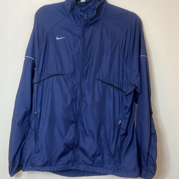 Nike Navy Blue Unisex Rain Jacket with Gray Swoosh - Picture 3 of 8